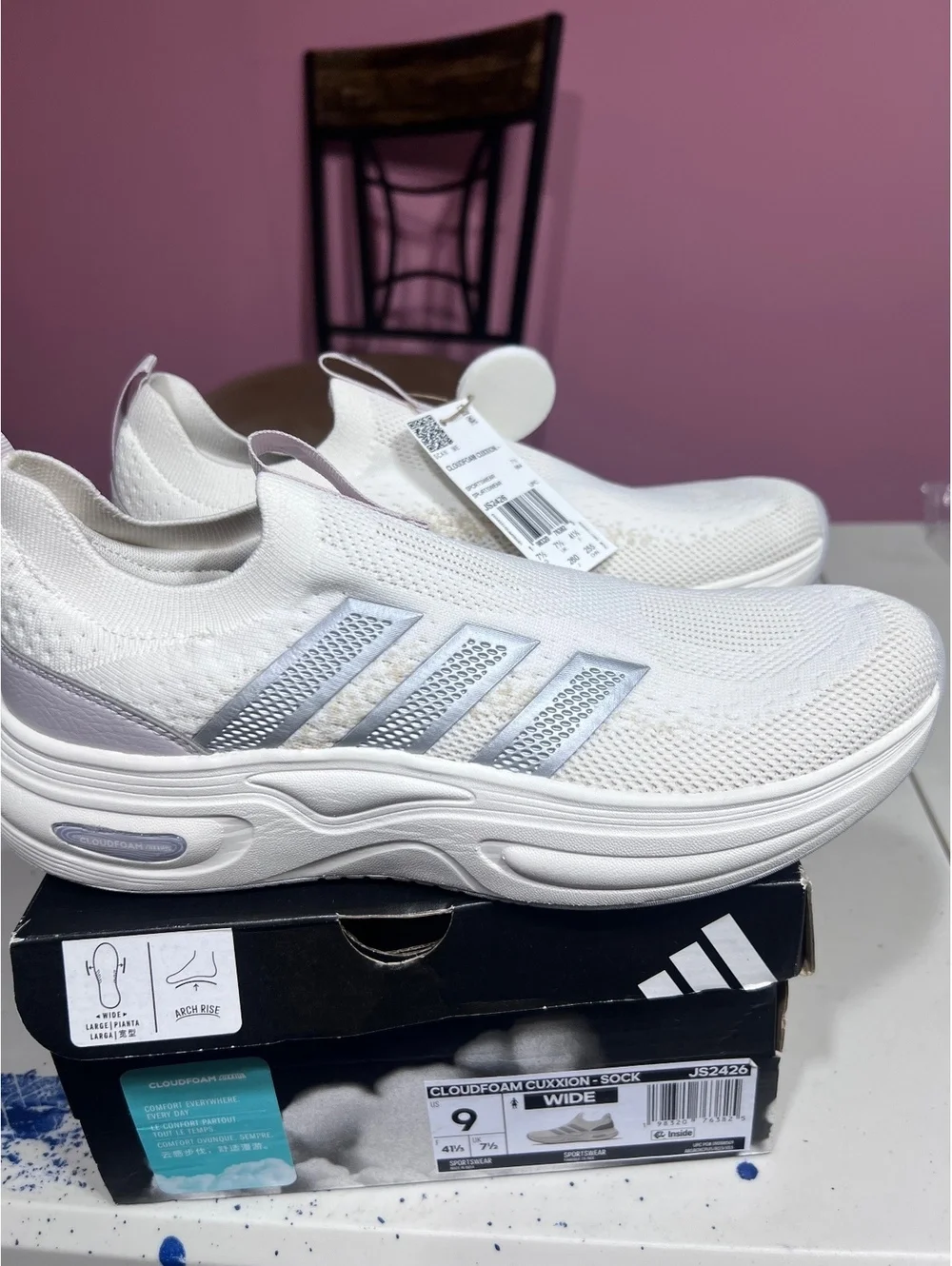 Adidas Cloudfoam Cushion Sock Wide White Athletic Shoes Size 9